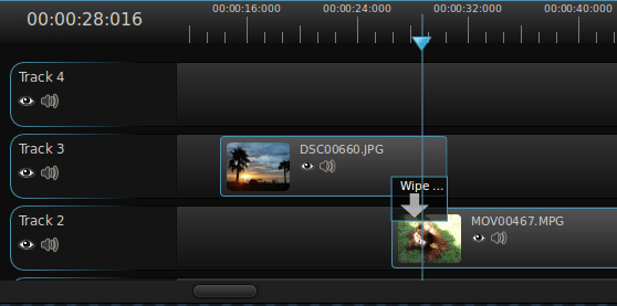 The OpenShot timeline, showing the ability to layer videos