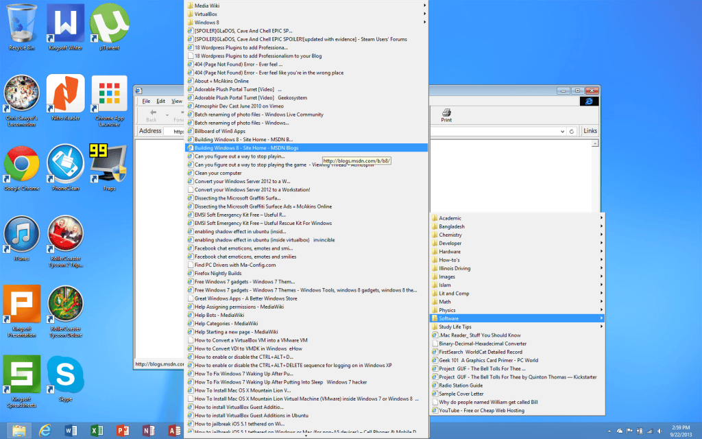 IE4's favorites menu. The content of this menu is the same as that for IE10. If you open IE4 on a PC logged in with your Microsoft account, you will be able to access all your synced favorites directly from IE4.