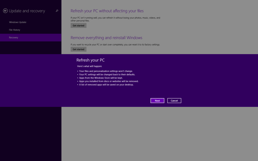 Refresh or Reset Windows 8.1