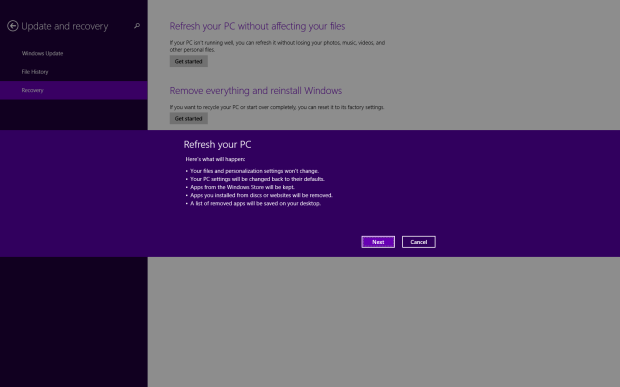 Refresh or Reset Windows 8.1