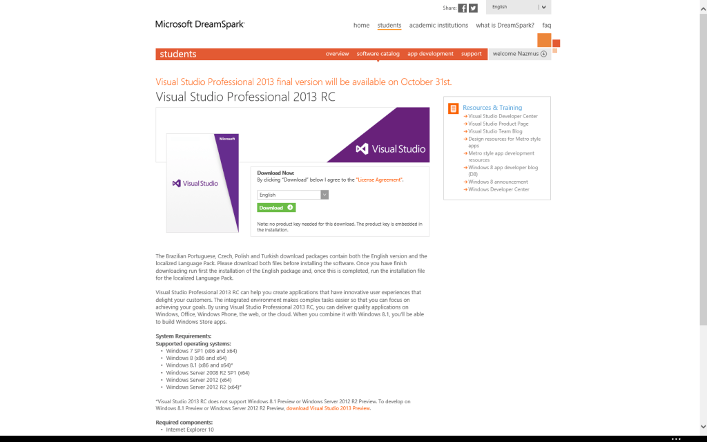 Visual Studio 2013 Dreamspark Release Date