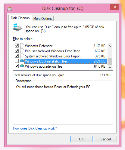 Windows ESD Installation file in Disk Cleanup
