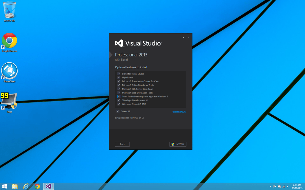 Visual Studio 2013 Install Configurations