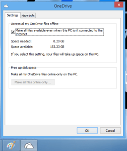 OneDrive Settings Dialogue Box