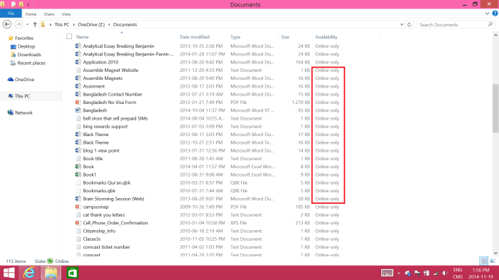 Browsing OneDrive Online Only